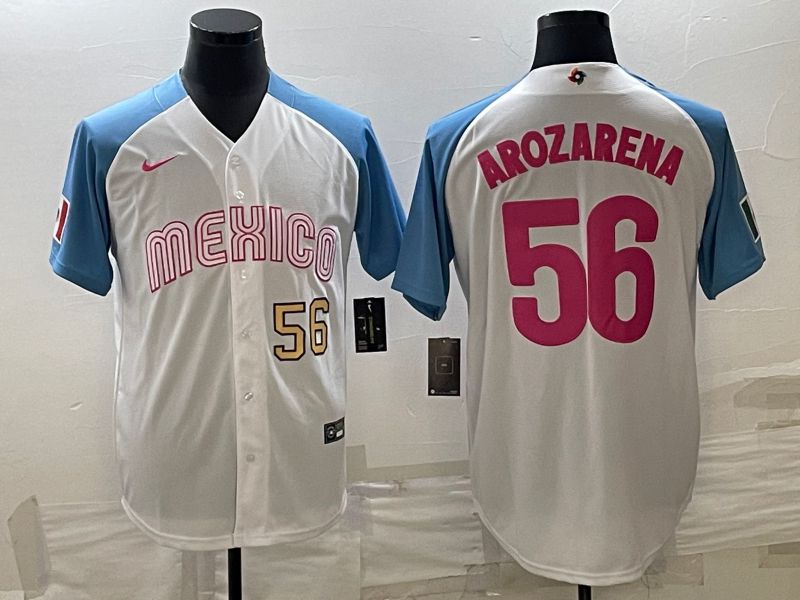 Men 2023 World Cub Mexico #56 Arozarena White blue Nike MLB Jersey7->more jerseys->MLB Jersey